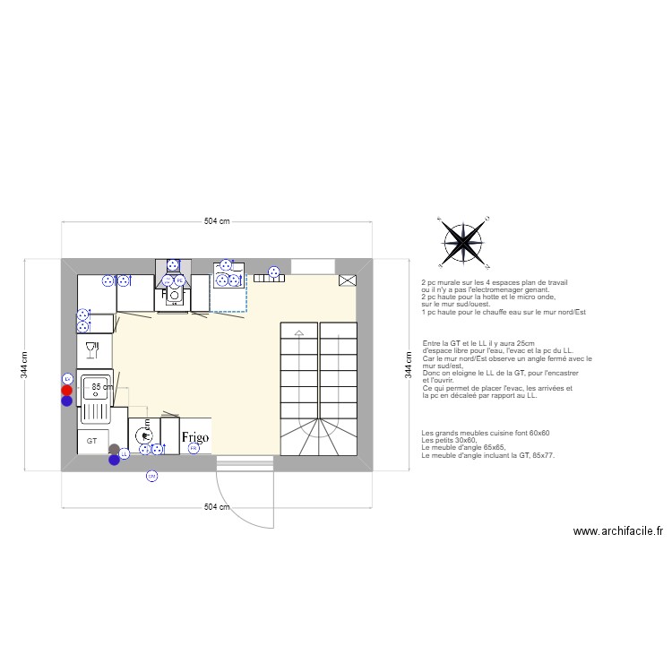 Cuisine neuvial. Plan de 1 pièce et 13 m2