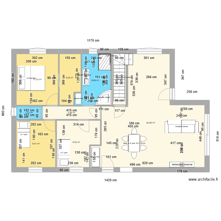 gsi. Plan de 9 pièces et 98 m2