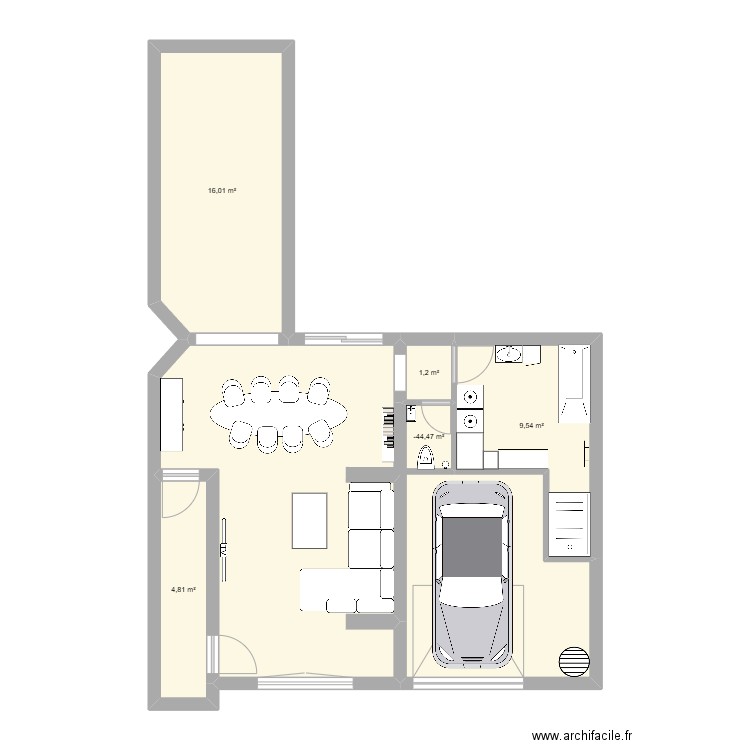 pland . Plan de 5 pièces et 33 m2