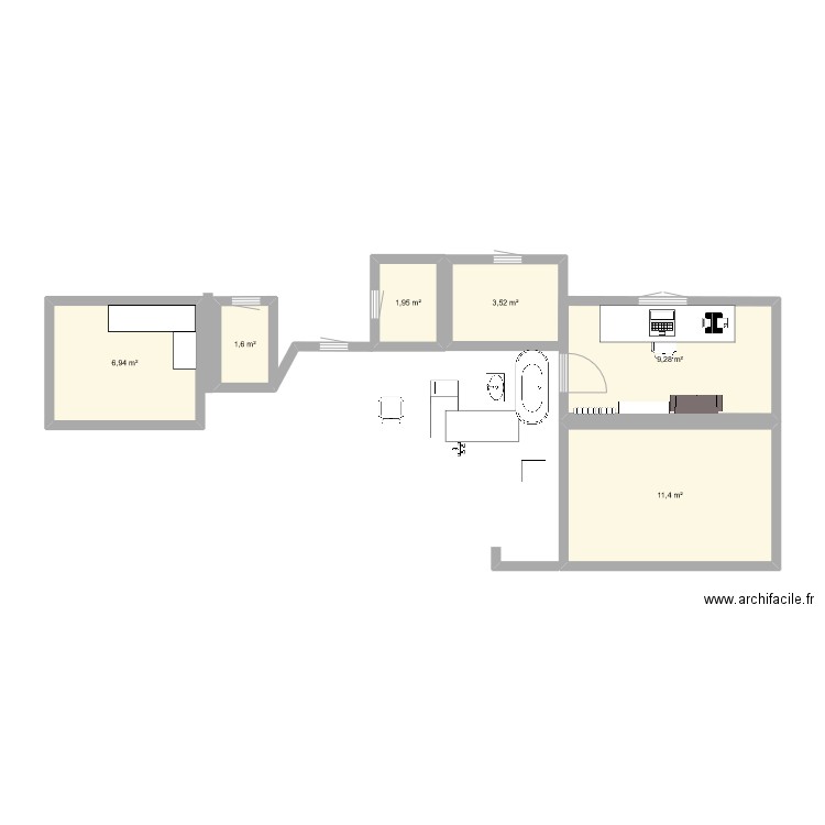 maison papi mami. Plan de 6 pièces et 35 m2