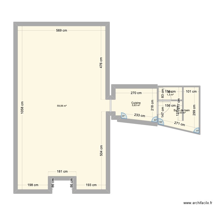 CAVEAU AIRBNB. Plan de 4 pièces et 72 m2