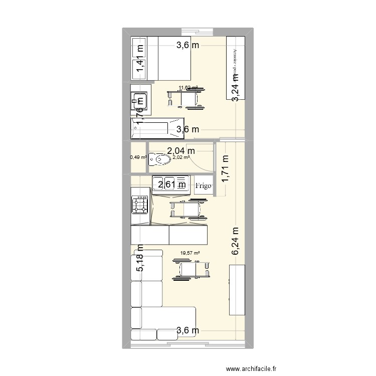 tata. Plan de 4 pièces et 34 m2