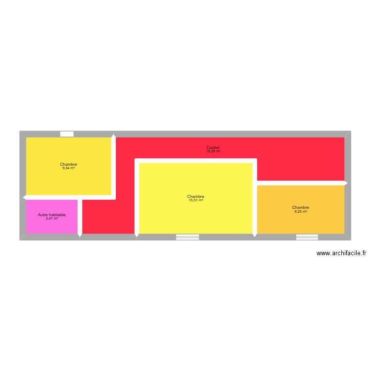 courtot R+1. Plan de 5 pièces et 55 m2