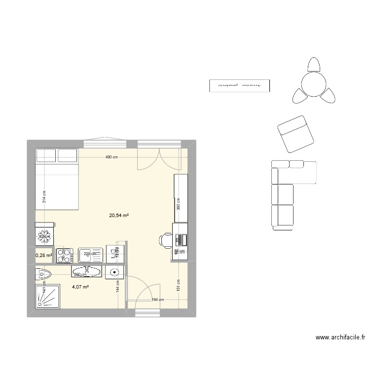 Saint Pierre 3. Plan de 3 pièces et 25 m2