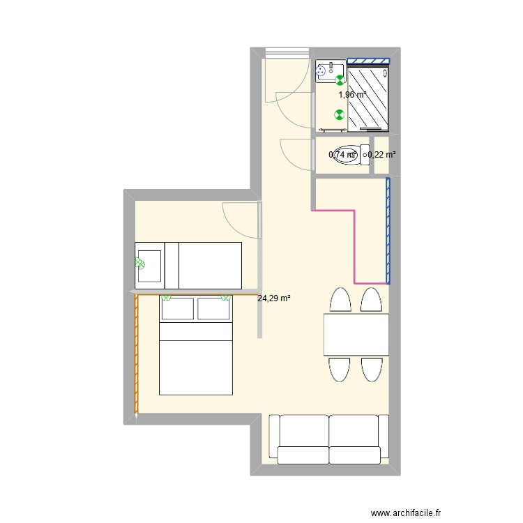 Arcelle 204. Plan de 3 pièces et 27 m2