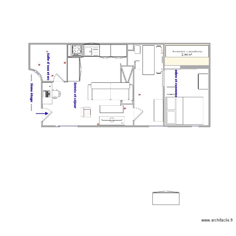 53 Lancry V3. Plan de 1 pièce et 2 m2