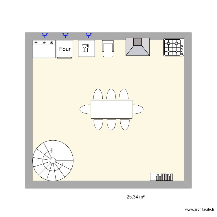 ghoih. Plan de 1 pièce et 25 m2