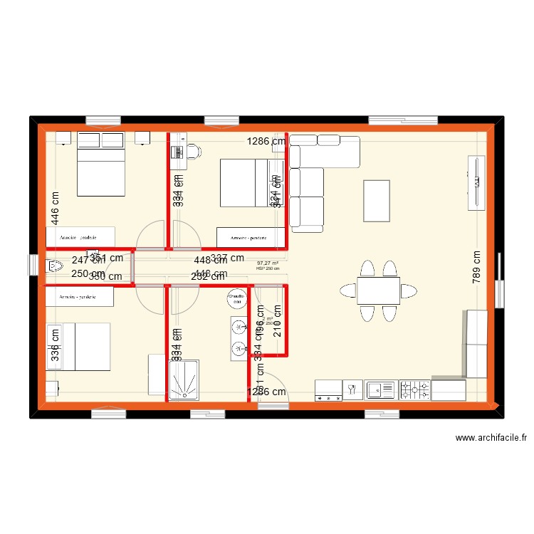 essai 1. Plan de 3 pièces et 99 m2