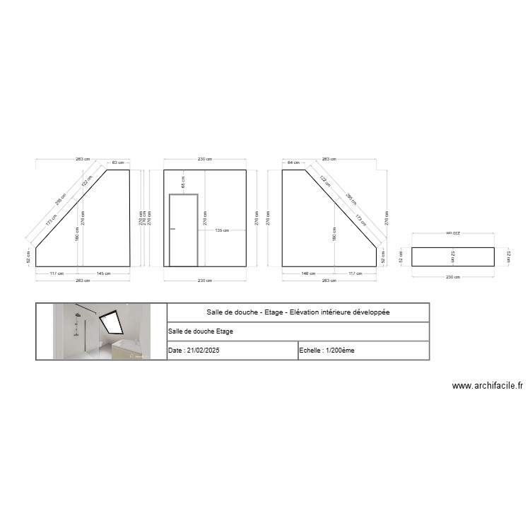 Salle de douche - Etage - Elévation intérieure développée. Plan de 0 pièce et 0 m2