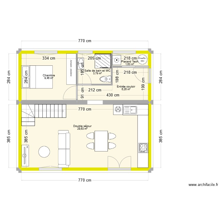 Projet Rousseau. Plan de 5 pièces et 51 m2