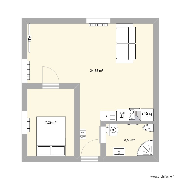 Appartement n°5 2ème étage. Plan de 3 pièces et 36 m2