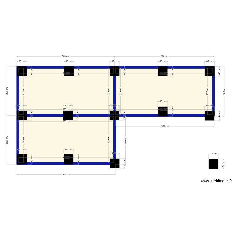 Plan implantation de plot BMX. Plan de 3 pièces et 48 m2