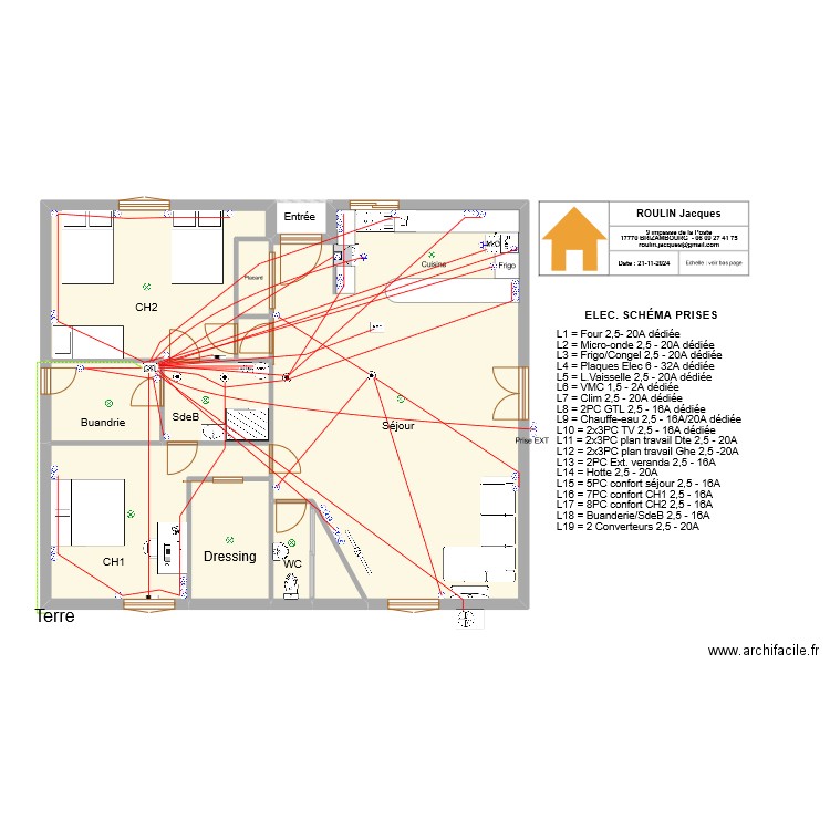 ELEC Schema Eclairage. Plan de 10 pièces et 126 m2