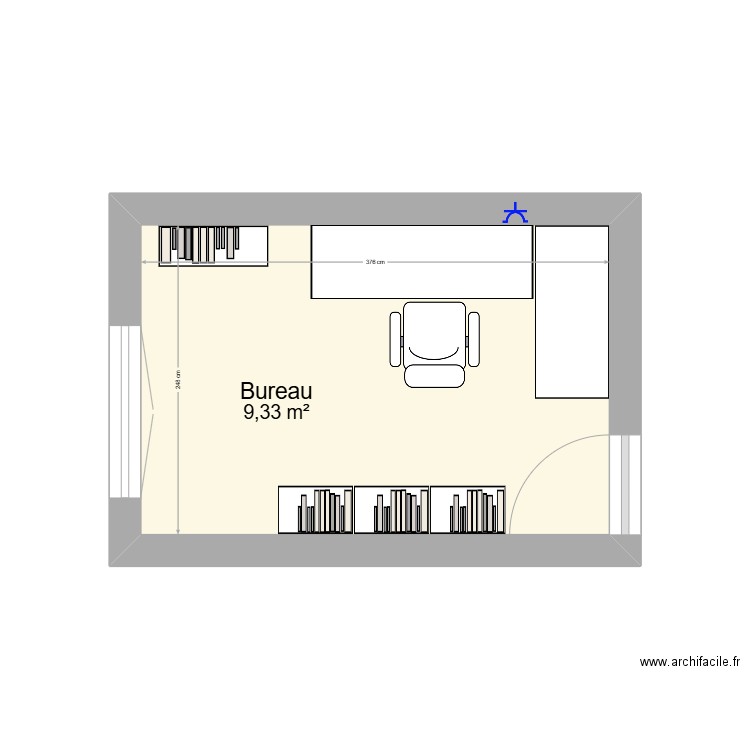 BUreau. Plan de 1 pièce et 9 m2