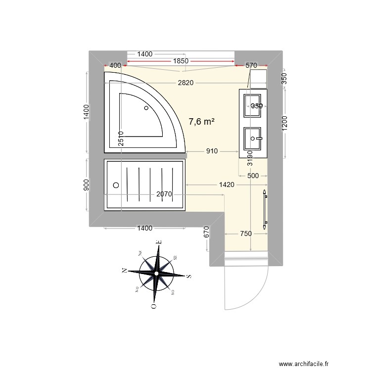 Grande salle de bain future 2. Plan de 1 pièce et 8 m2