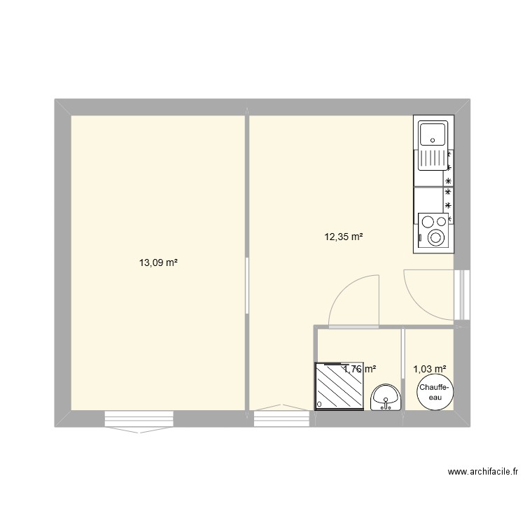 TRAVAUX. Plan de 4 pièces et 28 m2