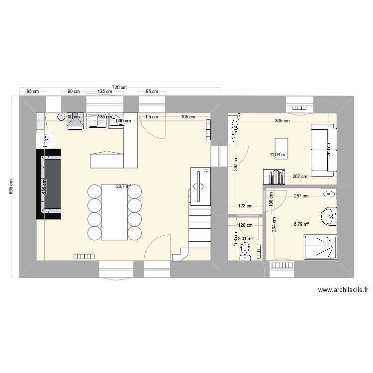 Pomié V2. Plan de 4 pièces et 54 m2