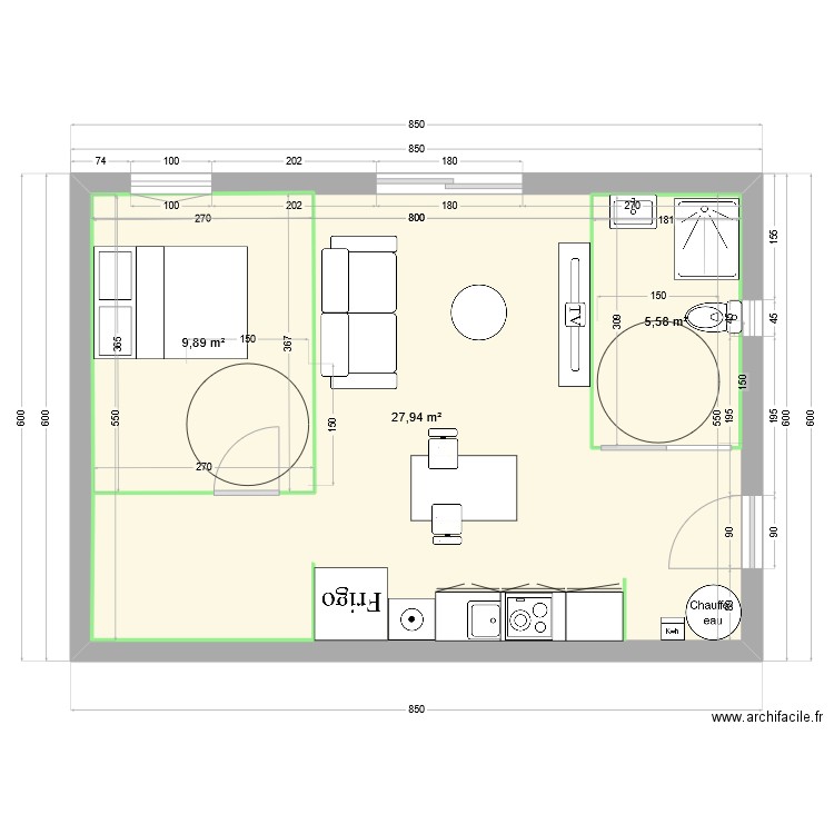 PLAN 8.50 -Mairie. Plan de 3 pièces et 59 m2