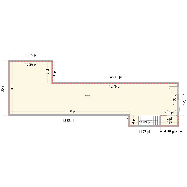 carré existant. Plan de 2 pièces et 80 m2