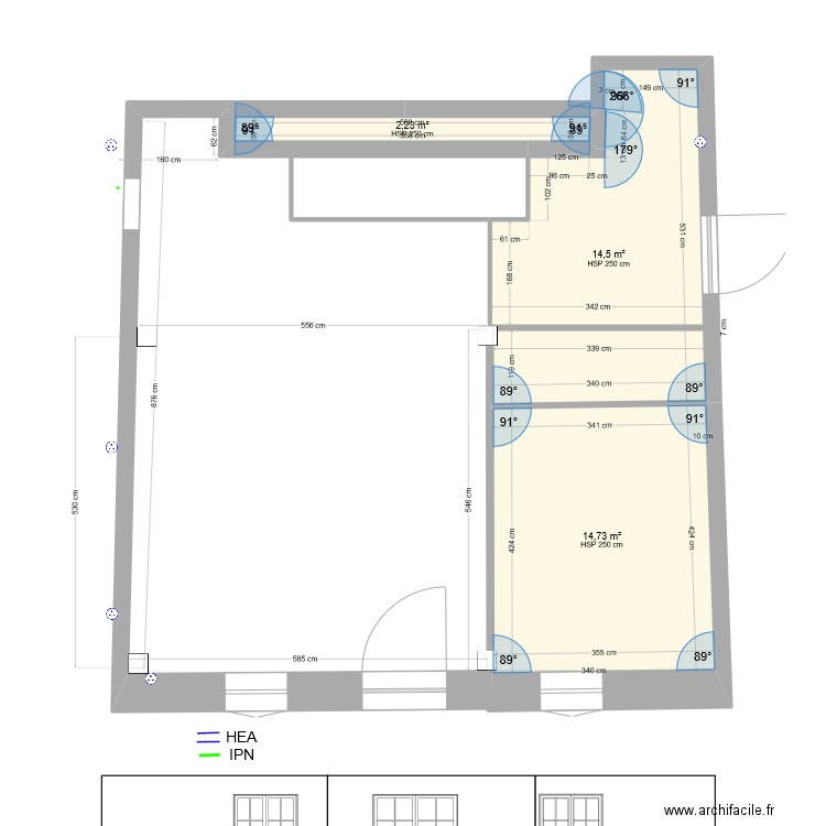 Entree sans plancher. Plan de 4 pièces et 118 m2