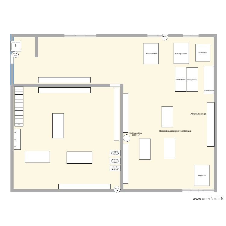 produktion. Plan de 1 pièce et 269 m2