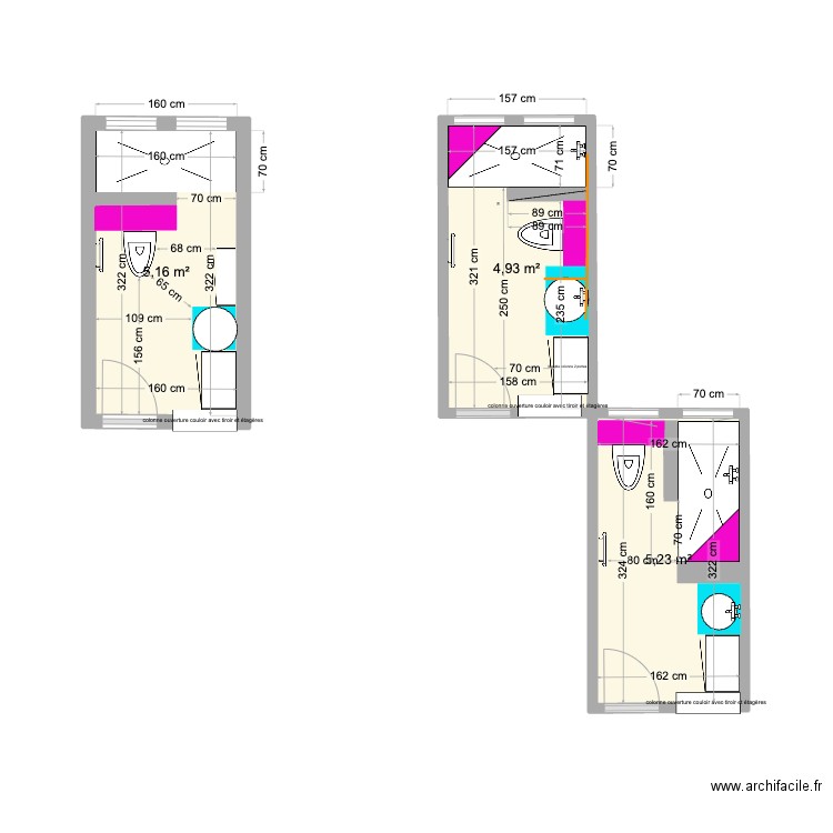 salle de bain projet1. Plan de 3 pièces et 15 m2