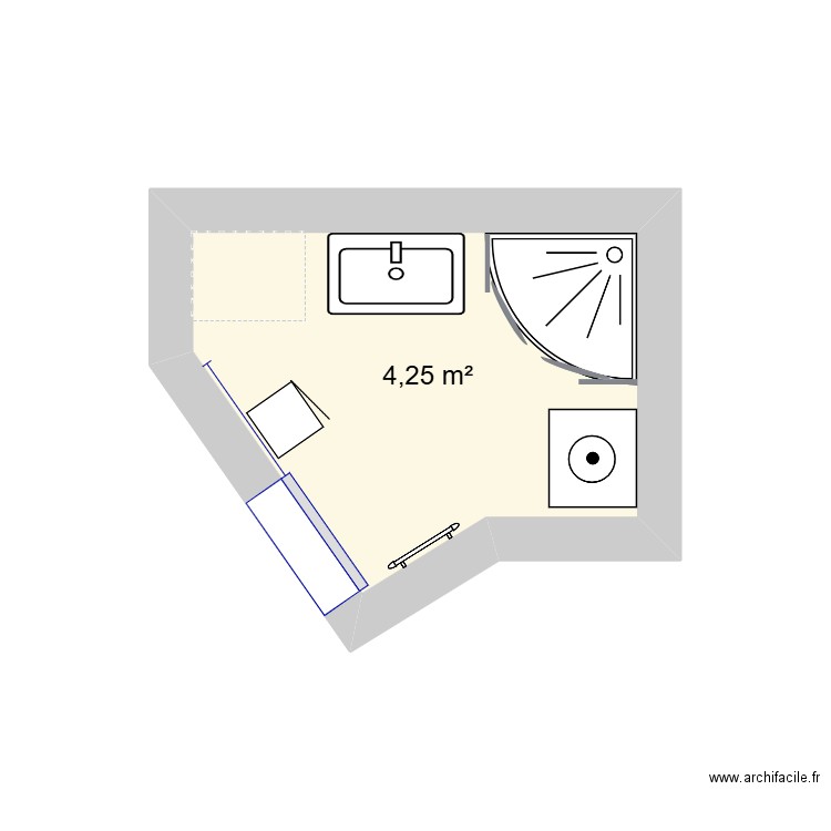 SDB 2025. Plan de 1 pièce et 4 m2