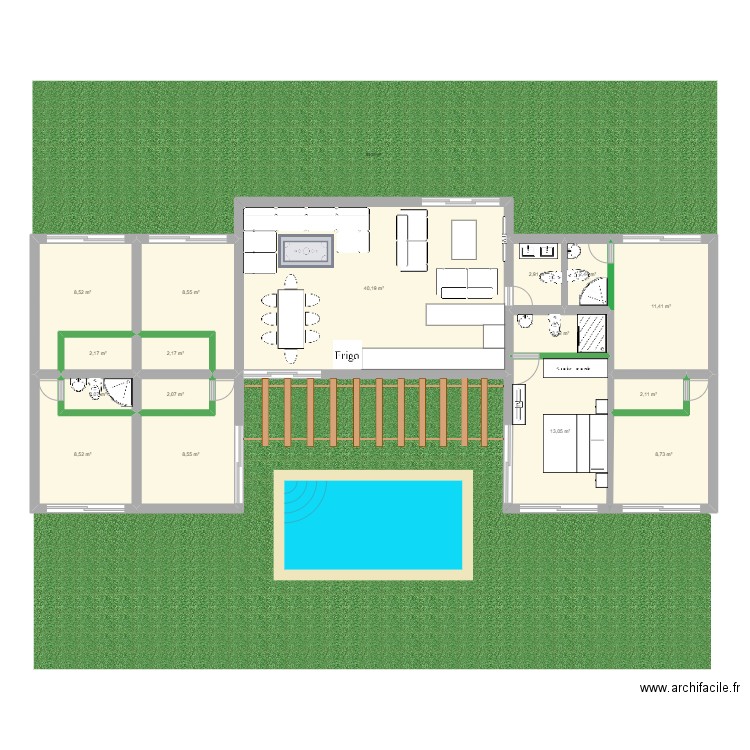 keni 3. Plan de 16 pièces et 127 m2