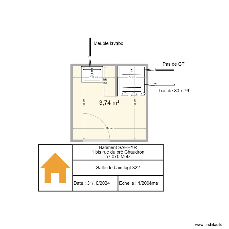 Moselis logt 322 bât Saphyr. Plan de 1 pièce et 4 m2