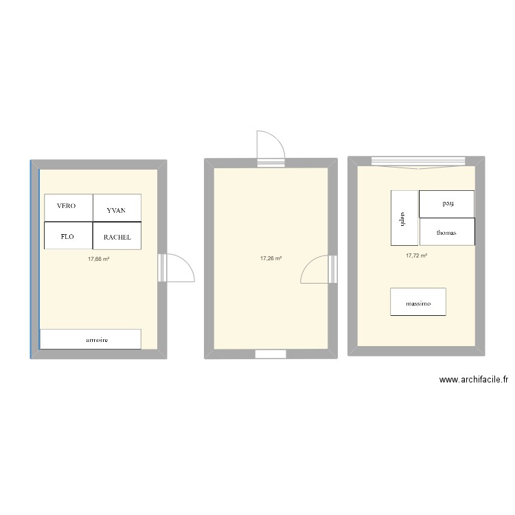 bureau de droite. Plan de 3 pièces et 53 m2