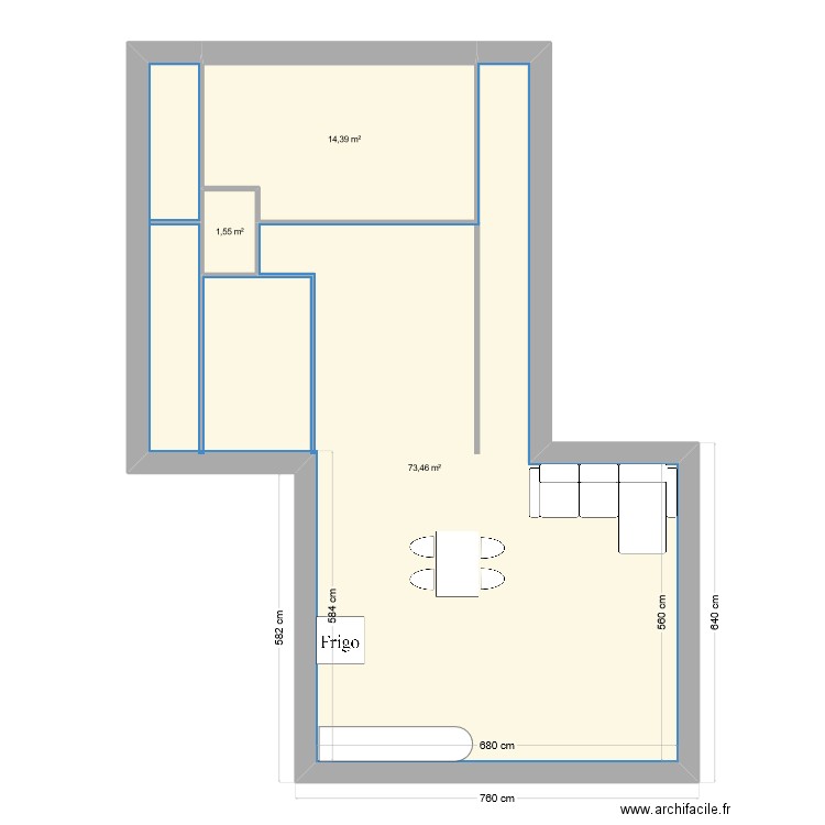 Extension Cabane. Plan de 3 pièces et 89 m2