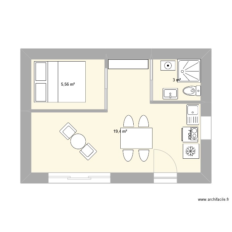 plan 4. Plan de 3 pièces et 28 m2