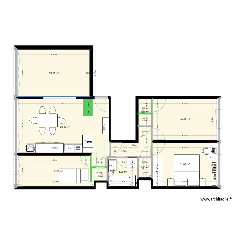 Appart 50 Charonne_Option 2. Plan de 10 pièces et 73 m2