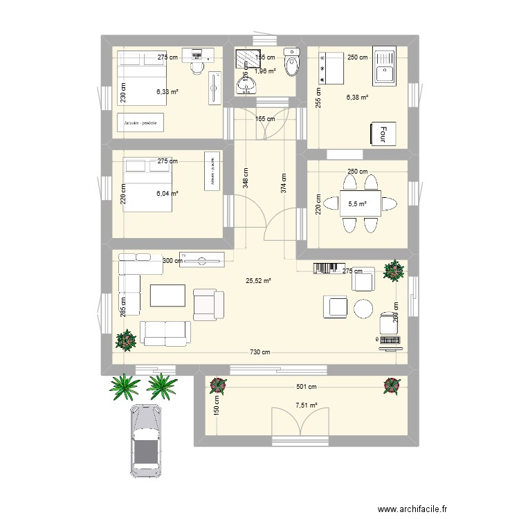 plan bismarck. Plan de 7 pièces et 59 m2