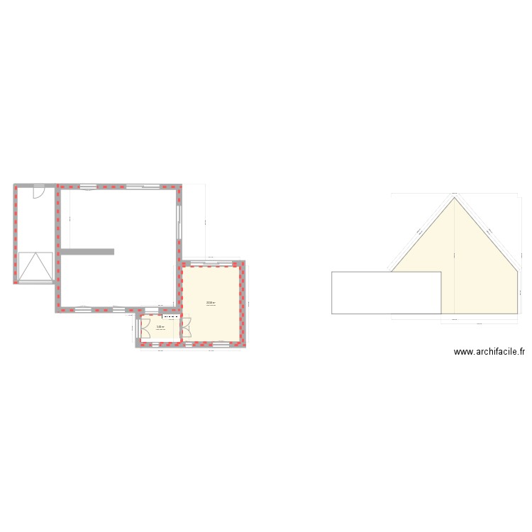 projet agrandissement maison. Plan de 2 pièces et 28 m2