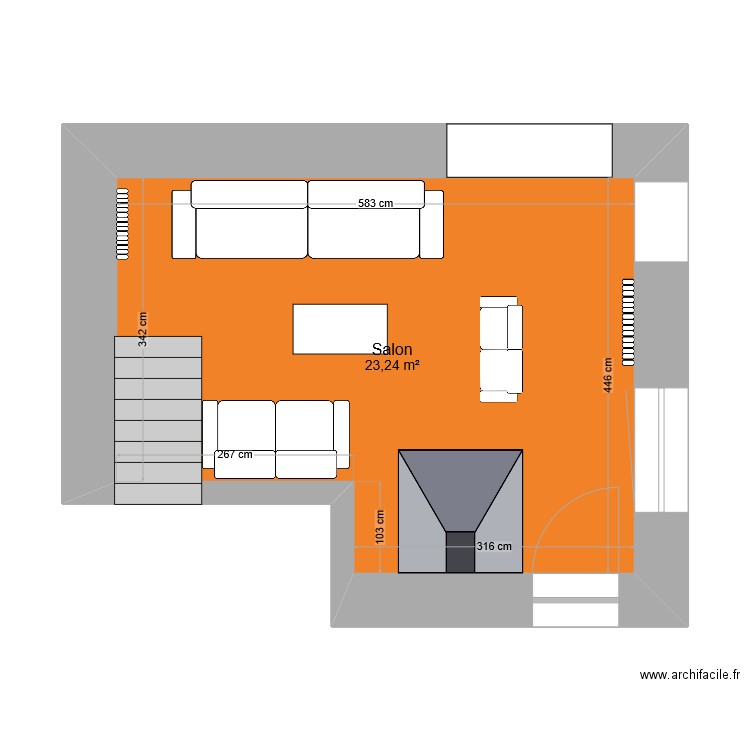 salon meublé 3. Plan de 1 pièce et 23 m2