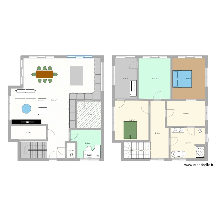 Projet A. Plan de 13 pièces et 182 m2