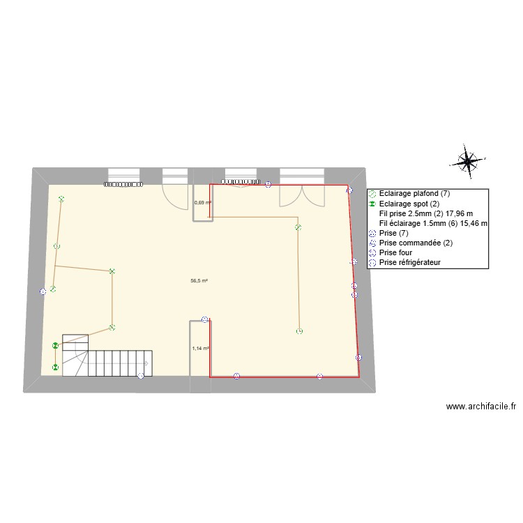 Maison. Plan de 3 pièces et 58 m2