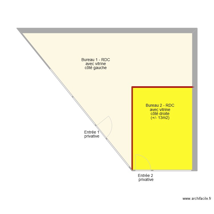 Vitrine RDC - Bureau 1 (droite). Plan de 2 pièces et 43 m2