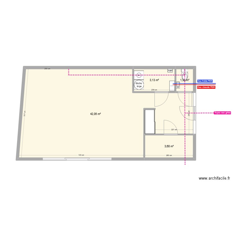 Plan Plomberie - 02/11. Plan de 4 pièces et 50 m2