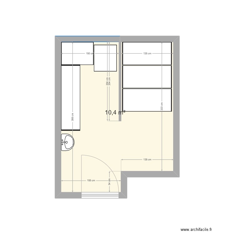 Cpj. Plan de 1 pièce et 10 m2