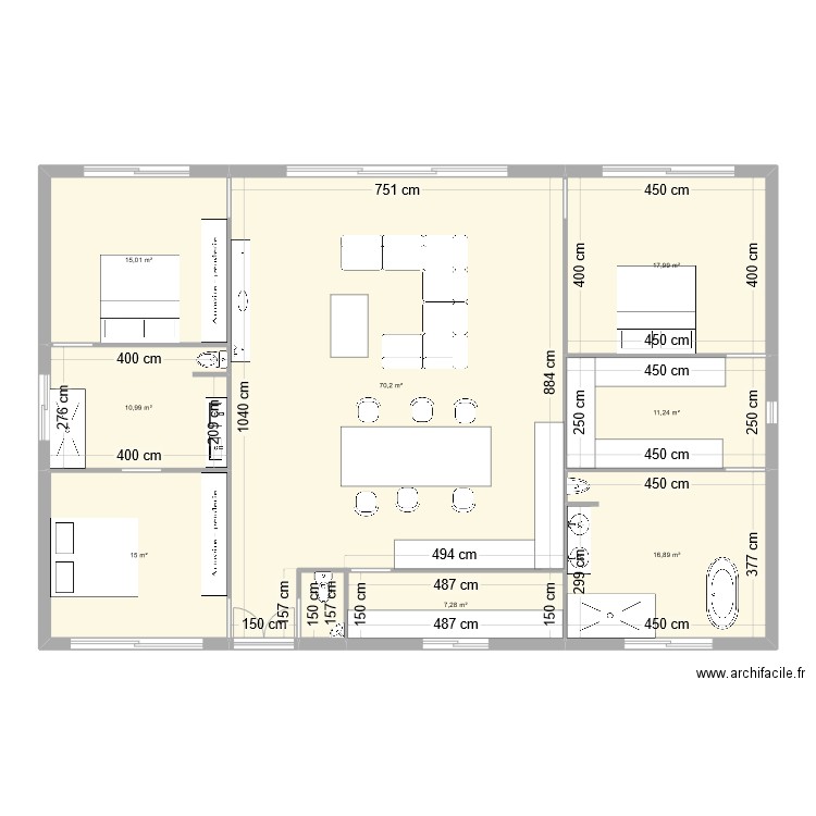 maison. Plan de 8 pièces et 165 m2