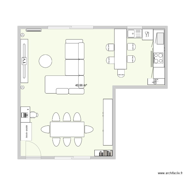 séjour. Plan de 1 pièce et 41 m2