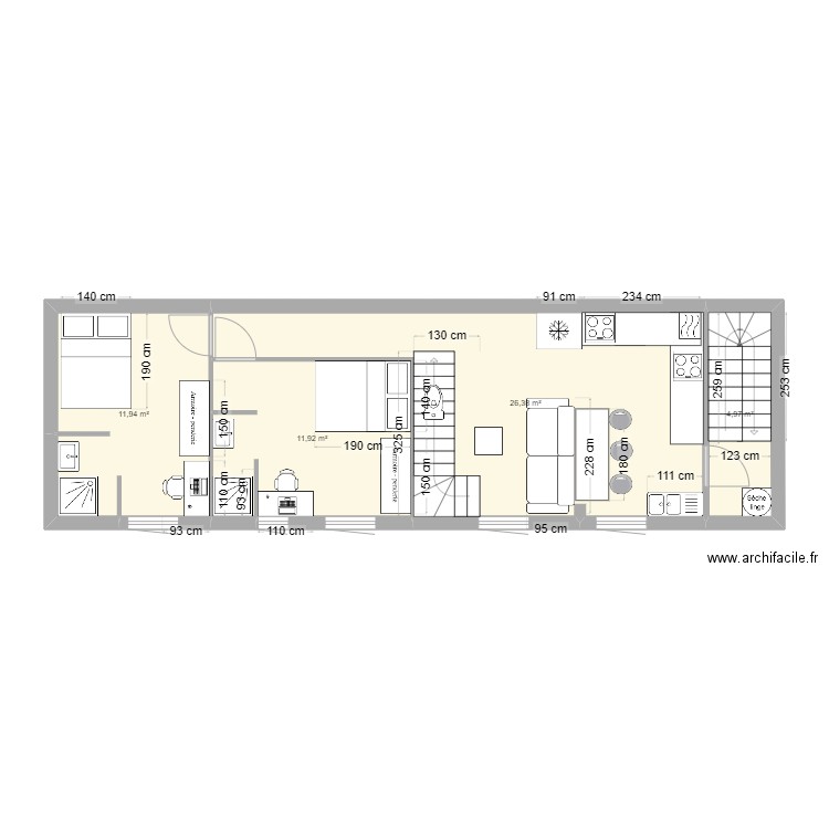 Paulin paris 2. Plan de 4 pièces et 55 m2