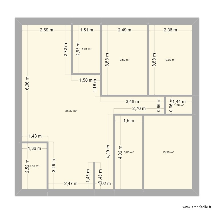 plan 3 10 x 9.7. Plan de 8 pièces et 80 m2