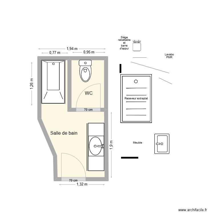 MARCAILLOU Existant. Plan de 2 pièces et 5 m2