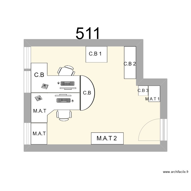 Bureau R 511 - C.BULTEAU / M.A.TAUGOURDEAU. Plan de 1 pièce et 16 m2