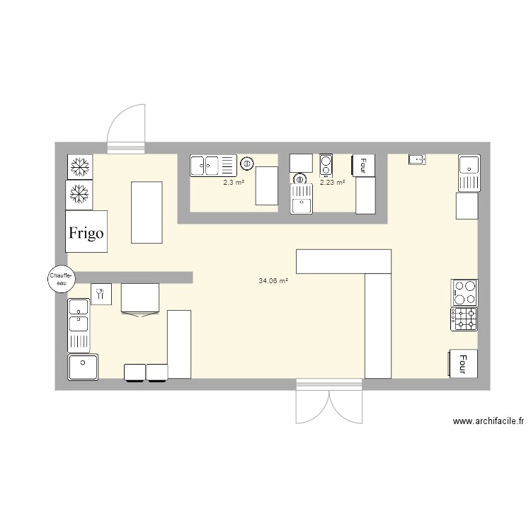 cusine professionnelle . Plan de 3 pièces et 39 m2