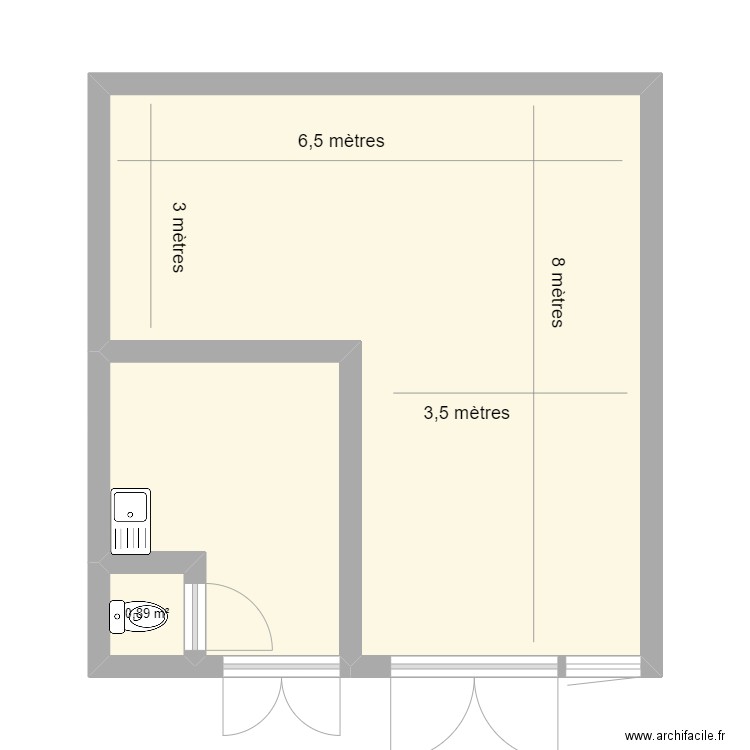 HB Local . Plan de 3 pièces et 41 m2