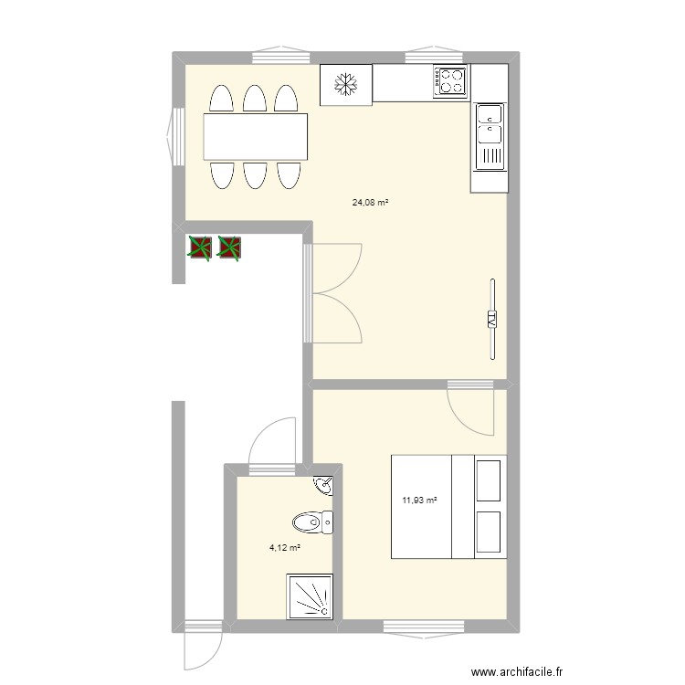 tonton. Plan de 3 pièces et 40 m2